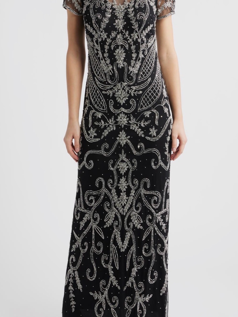 Pisarro Nights Black Maxi Dress with Silver Embellishment